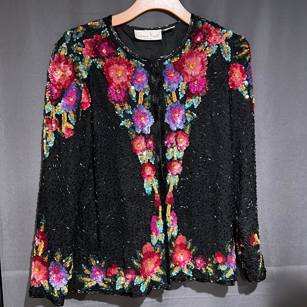 Exquisite Laurence Kazar flower sequin colorful blazer with hook closure
